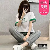 【Jilli~ko】兩件套撞色寬鬆休閒運動套裝 J10618 FREE 白色