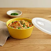 【日本Aito製作所】美濃燒｜典雅素色 附蓋陶瓷微波碗520ml ‧ 珍珠黃