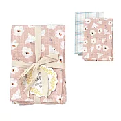 【日本Habituel】居家萬用擦拭 純棉布巾2入組 ‧ 格紋+花鳥(粉)