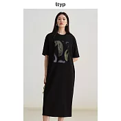 ltyp旅途原品 個性藝術印花休閒實穿T恤連衣裙 M L-XL  L-XL 靜謐黑