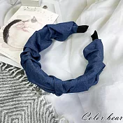 【卡樂熊】韓版寬版皺褶牛仔造型髮箍/髮圈(四色)- 淺藍