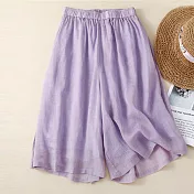 【ACheter】 棉麻褲麻感寬鬆休閒闊腿褲鬆緊高腰垂感七分褲# 117737 2XL 紫色