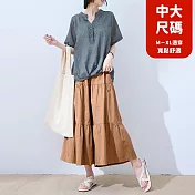 【慢。生活】鬆緊腰蛋糕拼接棉質闊腿裙褲 K50510  FREE 卡其色