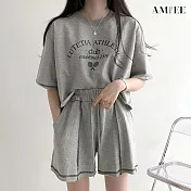 【AMIEE】INS印花風休閒運動套裝(3色/M-3XL/KDA-128) 2XL 灰色