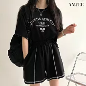 【AMIEE】INS印花風休閒運動套裝(3色/M-3XL/KDA-128) L 黑色