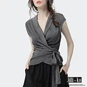 【Jilli~ko】時尚收腰圍裹式交叉領背心 J10807  FREE 灰色
