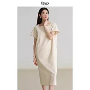 ltyp旅途原品 極簡優雅華夫泡泡格方領連衣裙 M L-XL  L-XL 奶昔白
