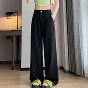 【MsMore】 薄款牛仔褲涼感網紅寬鬆顯瘦高腰闊腿直筒長褲# 118222 M 黑色