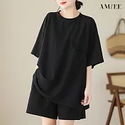 【AMIEE】時尚率性立挺休閒套裝(4色/M-2XL/KDAY-9331) M 黑色