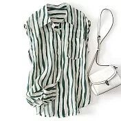【初色】薄款涼爽撞色拼接直條紋無袖襯衫上衣-共2色-68749(M-2XL可選) M 綠色
