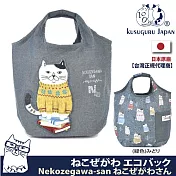 【Kusuguru Japan】日本眼鏡貓 手提包 一體成型寬口收納包 Neko Zegawa-san系列  -綠色