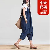 【慢。生活】文藝寬鬆休閒牛仔吊帶低檔九分褲 J10816  FREE 藍色