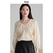 ltyp旅途原品 柞絲棉皺感提花優雅氣質燈籠袖小衫 M L-XL  M 象牙白色