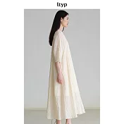 ltyp旅途原品 柞絲棉皺感提花優雅廓形連衣裙 M L-XL L-XL 象牙白色