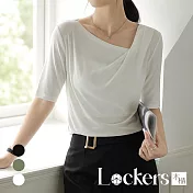 【Lockers 木櫃】夏季盪領鎖骨不規則領上衣 L112071803 XL 白色XL