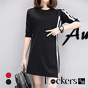 【Lockers 木櫃】夏季休閒七分袖不規則連衣裙 L112071807 XL 黑色XL