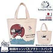 【Kusuguru Japan】日本眼鏡貓 手提包 JAPAN X KUSUGURU日本限定觀光主題系列 帆布手拿午餐袋 - 富士山 & Matilda