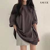 【AMIEE】INS寬鬆長版上衣(3色/M-2XL/KDTY-0819) 2XL 深灰