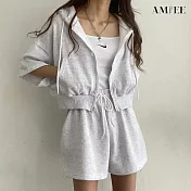 【AMIEE】純棉運動外套2件套裝(3色/M-2XL/KDAY-350) 2XL 淺灰