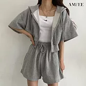 【AMIEE】純棉運動外套2件套裝(3色/M-2XL/KDAY-350) 2XL 深灰