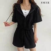 【AMIEE】純棉運動外套2件套裝(3色/M-2XL/KDAY-350) 2XL 黑色