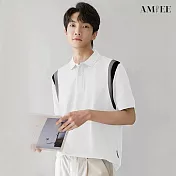 【AMIEE】拼接設計感質感POLO衫(男裝/4色/M-2XL/KDTY-A06) 2XL 白色