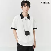 【AMIEE】日系高級感簡約拼接POLO衫(男裝/白色/M-2XL/KDTY-A95) 2XL 白色