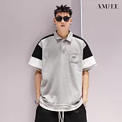 【AMIEE】美式休閒厚磅拚色POLO衫(男裝/2色/M-2XL/KDTY-A93) M 花灰