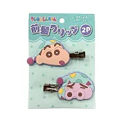 【日本正版授權】蠟筆小新 造型髮夾 2入組 髮夾/瀏海髮夾 野原新之助/小白 - 藍綠款