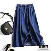 【Jilli~ko】高腰中長百搭款大襬牛仔半身裙 M-L 37920  L 藍色