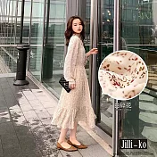 【Jilli~ko】雪紡碎花縮腰遮肉減齡中長款連衣裙 J10863  FREE 杏色