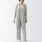 【MUJI 無印良品】女棉混莫代爾寬版螺紋長版開襟衫 XL 米黃