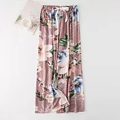 【AnZa】輕薄涼感棉綢九分休閒闊腿褲(多色) FREE 5.皮粉大花