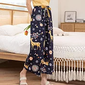 【AnZa】輕薄涼感棉綢九分休閒闊腿褲(多色) FREE 9.煙火小鹿