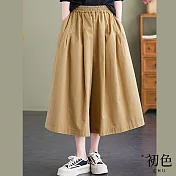 【初色】文藝復古修身素色寬鬆高腰顯瘦闊腿七分褲裙長褲-共3色-68721(M-2XL可選) M 卡其色