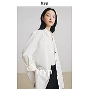 ltyp旅途原品 100%棉時髦休閒廓形長袖襯衫 M L-XL M 象牙白