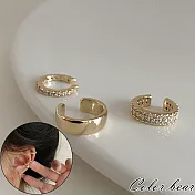 【卡樂熊】韓系輕奢鋯石三件組造型耳環/耳骨夾飾品- 金色