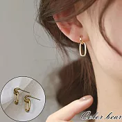 【卡樂熊】s925銀針韓系簡約橢圓鏤空造型耳環飾品(三色)- 金色