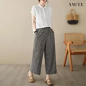 【AMIEE】黑白格子棉麻九分直筒寬褲(黑白格子/M-2XL/KDPY-9582B) L 黑白格子