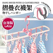 台灣製摺疊衣襪架12夾 粉