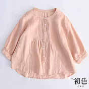 【初色】寬鬆棉麻風七分袖襯衫上衣-共4色-66489(M-2XL可選) L 粉紅色