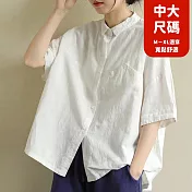 【慢。生活】棉麻復古文藝寬鬆落肩五分袖襯衫 96962  FREE 白色