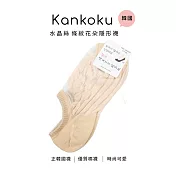 Kankoku韓國 水晶絲棉底條紋花朵隱形襪 * 膚色