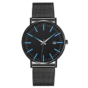 Geneva 日內瓦-賈伯斯創意時標日曆米蘭帶手錶 _黑盤黑帶藍針
