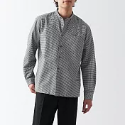 【MUJI 無印良品】男有機棉水洗牛津布立領長袖襯衫 S 白格紋