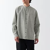 【MUJI 無印良品】男有機棉水洗牛津布立領長袖襯衫 S 卡其格紋