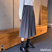 【MsMore】 西裝布大碼日系黑色A字百褶高腰少女中長款長裙# 118780 M 灰色