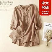 【慢。生活】文藝復古蕾絲刺繡襟棉麻襯衫 6303  FREE 淺咖色