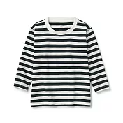 【MUJI 無印良品】幼兒棉混聚酯纖維圓領長袖T恤 80 黑橫紋
