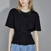 【MsMore】 短袖圓領短款寬鬆顯瘦設計感上衣# 118955 2XL 黑色